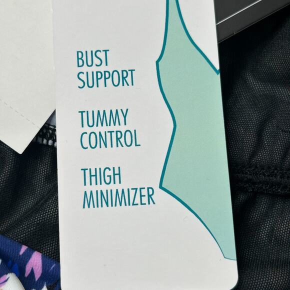 Swim Solutions Triple Tier Fauxknit One Piece Swimsuit Navy Multi Women 22W NWT - Picture 8 of 9